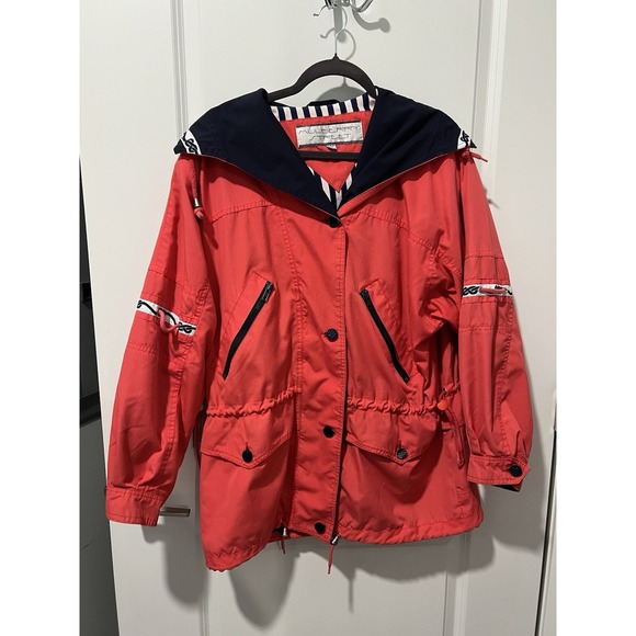 Mulberry Jackets & Blazers - Vintage Mulberry Street Hooded Jacket Red Navy White Size Medium Sailing